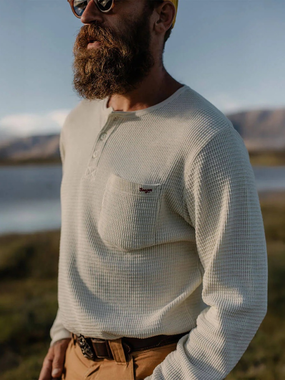 Seager Sawpit Henley LS Thermal Vintage White Size XXL
